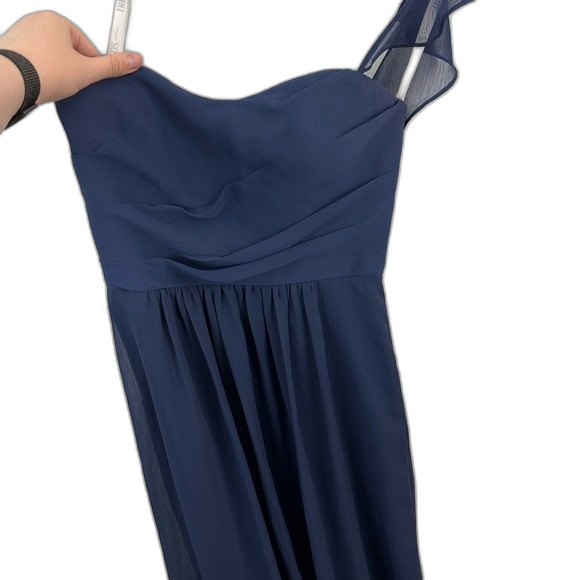 David’s Bridal Navy Long Crinkle Chiffon Bridesmaid Dress NWT Size 6 - Picture 14 of 16